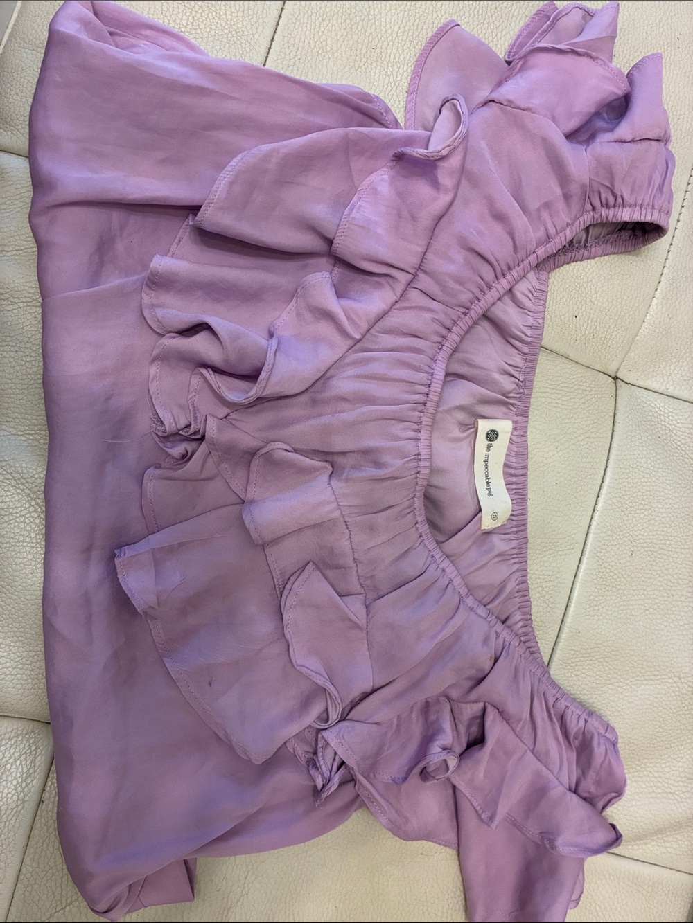 The Impeccable Pig Lilac Off-Shoulder Ruffle Top